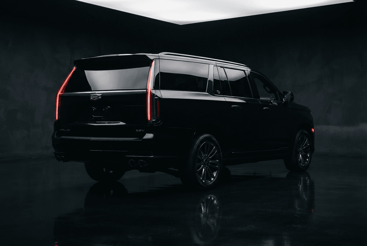 Cadillac Escalade ESV rear three-quarter view.