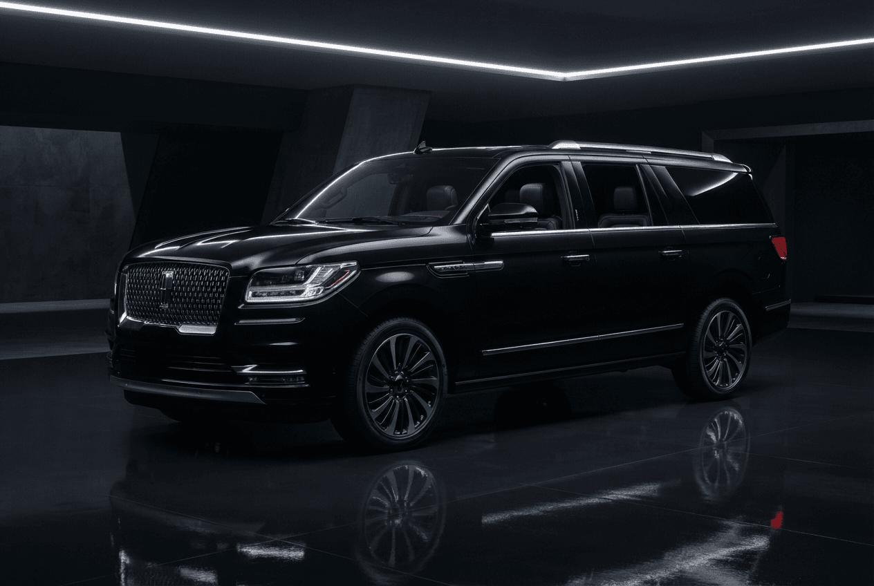 Black Lincoln Navigator L, photographed in a dark studio.